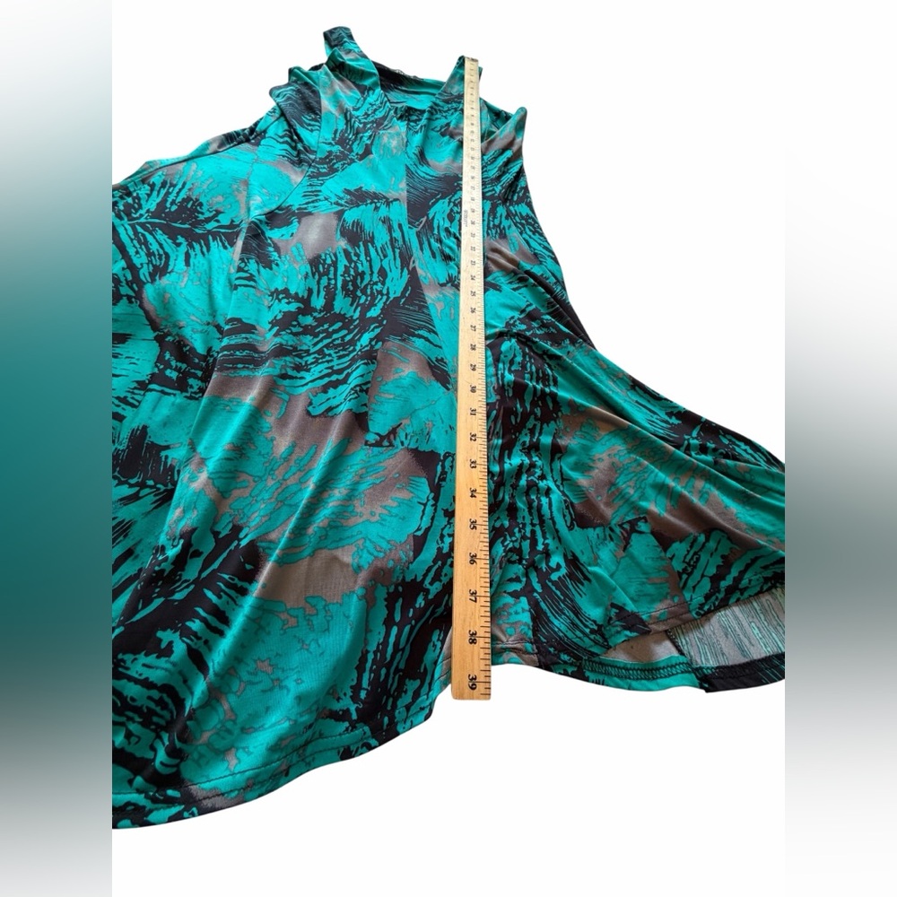 Papa Vancouver Vibrant Teal and Black Sleeveless Tropical Print Dress-Size Small - Picture 8 of 11